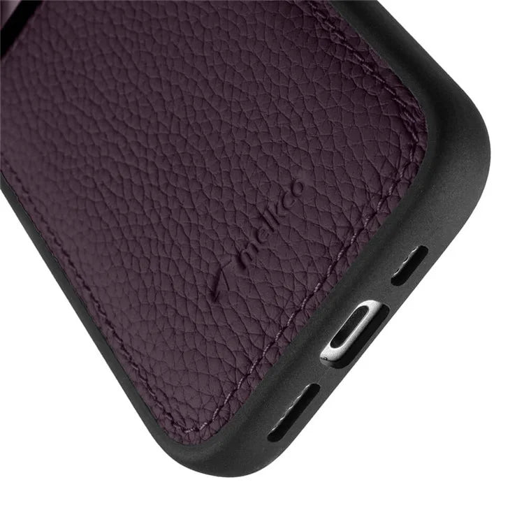 MELKCO For iPhone 16 Pro Max Case Genuine Cow Leather Coated PC Phone Cover