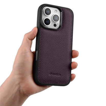 MELKCO For iPhone 16 Pro Max Case Genuine Cow Leather Coated PC Phone Cover