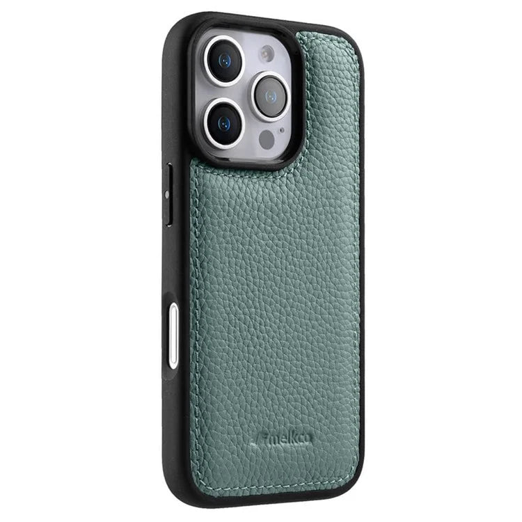 MELKCO For iPhone 16 Pro Max Case Genuine Cow Leather Coated PC Phone Cover