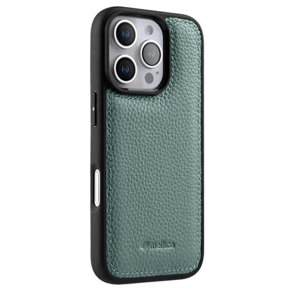 MELKCO For iPhone 16 Pro Max Case Genuine Cow Leather Coated PC Phone Cover