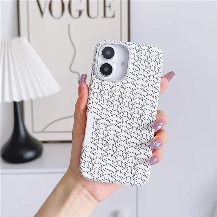 For iPhone 16 Plus Case Compatible with MagSafe Anti-Drop PU+TPU Phone Cover Geometric Pattern