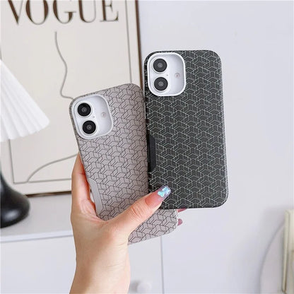 For iPhone 16 Plus Case Compatible with MagSafe Anti-Drop PU+TPU Phone Cover Geometric Pattern