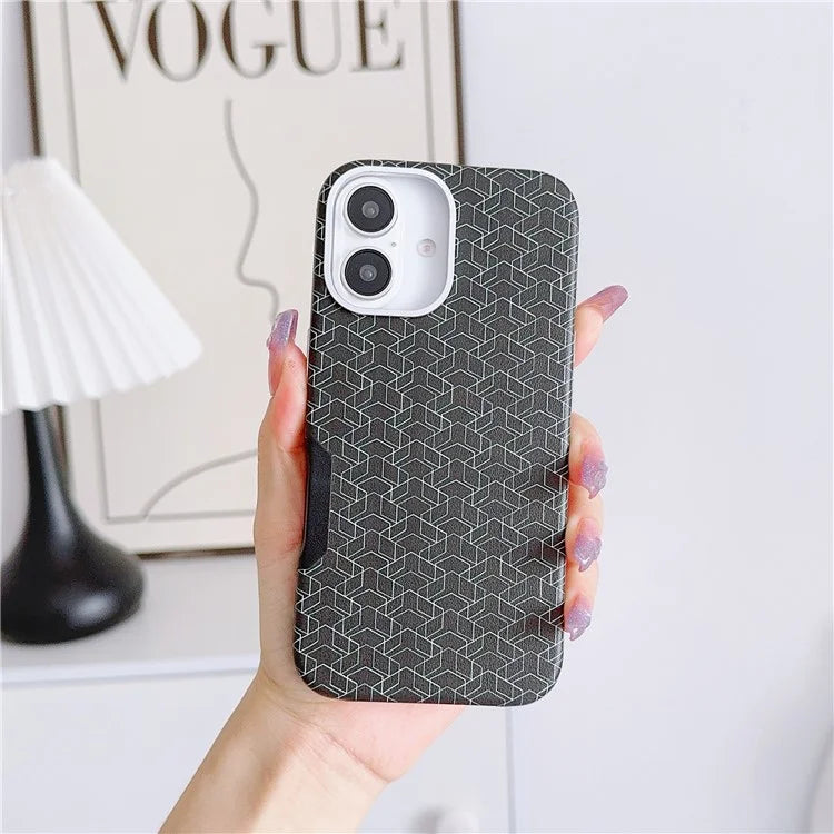 For iPhone 16 Plus Case Compatible with MagSafe Anti-Drop PU+TPU Phone Cover Geometric Pattern