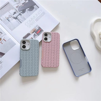 For iPhone 16 Plus Case Compatible with MagSafe Anti-Drop PU+TPU Phone Cover Geometric Pattern
