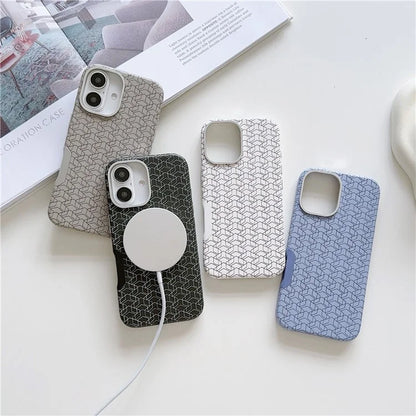 For iPhone 16 Plus Case Compatible with MagSafe Anti-Drop PU+TPU Phone Cover Geometric Pattern