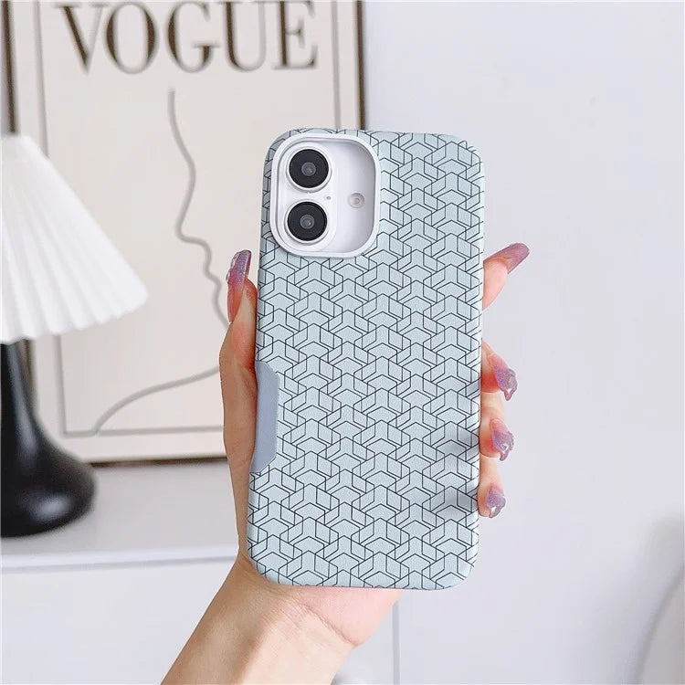 For iPhone 16 Plus Case Compatible with MagSafe Anti-Drop PU+TPU Phone Cover Geometric Pattern