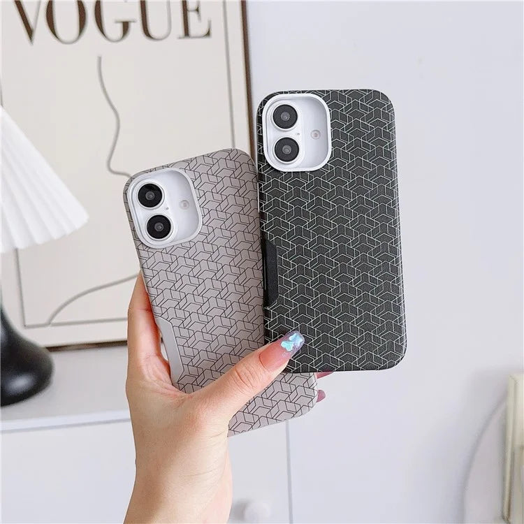 For iPhone 16 Plus Case Compatible with MagSafe Anti-Drop PU+TPU Phone Cover Geometric Pattern