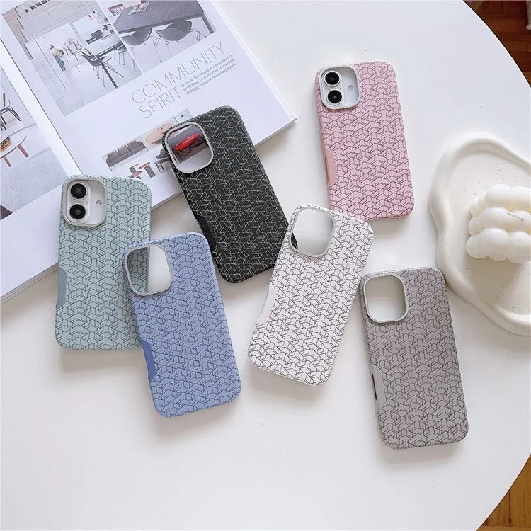 For iPhone 16 Plus Case Compatible with MagSafe Anti-Drop PU+TPU Phone Cover Geometric Pattern