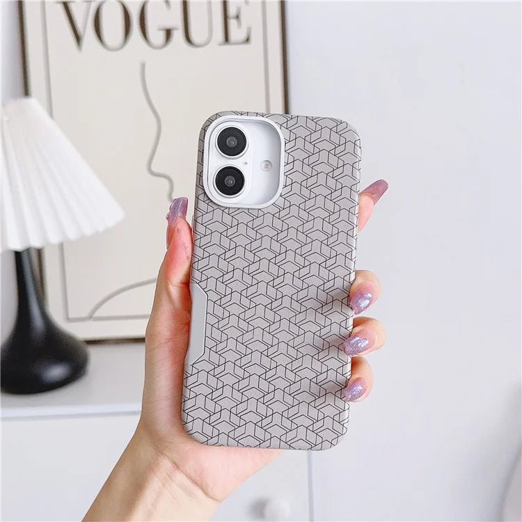 For iPhone 16 Case Compatible with MagSafe Anti-Drop PU+TPU Phone Cover Geometric Pattern