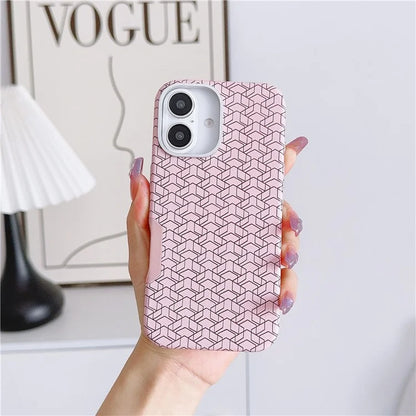 For iPhone 16 Case Compatible with MagSafe Anti-Drop PU+TPU Phone Cover Geometric Pattern