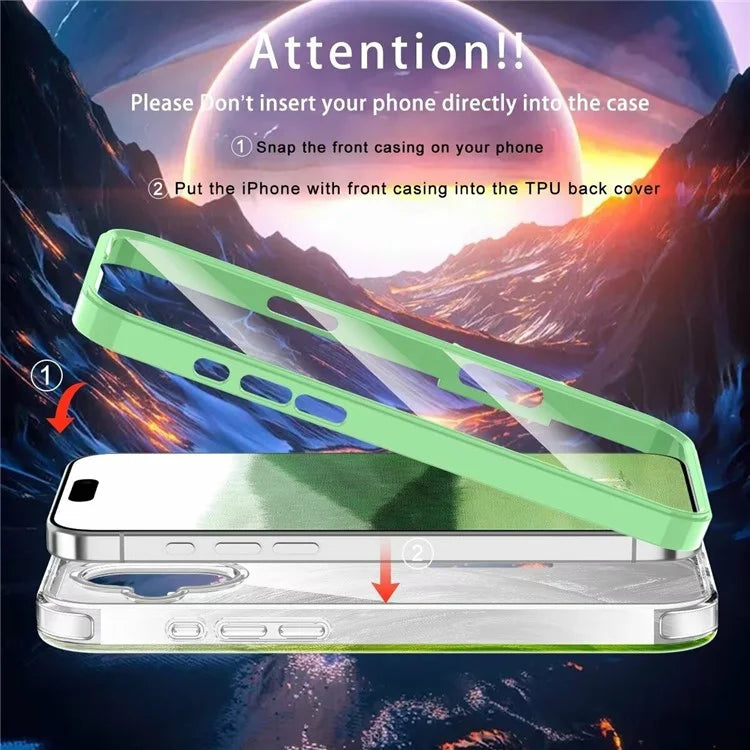 For iPhone 16 Plus Case Gradient Feather Pattern PC+TPU Phone Cover Built-In PET Screen Film