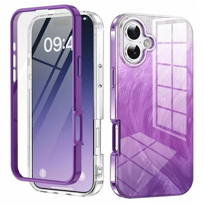 For iPhone 16 Plus Case Gradient Feather Pattern PC+TPU Phone Cover Built-In PET Screen Film