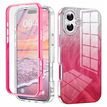 For iPhone 16 Plus Case Gradient Feather Pattern PC+TPU Phone Cover Built-In PET Screen Film
