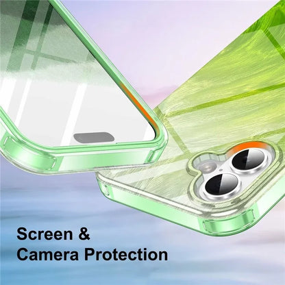 For iPhone 16 Plus Case Gradient Feather Pattern PC+TPU Phone Cover Built-In PET Screen Film