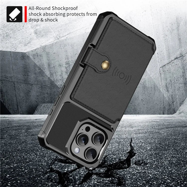 ZM03 For iPhone 16 Pro Max Case with Card Holder PU Leather+TPU Phone Back Cover