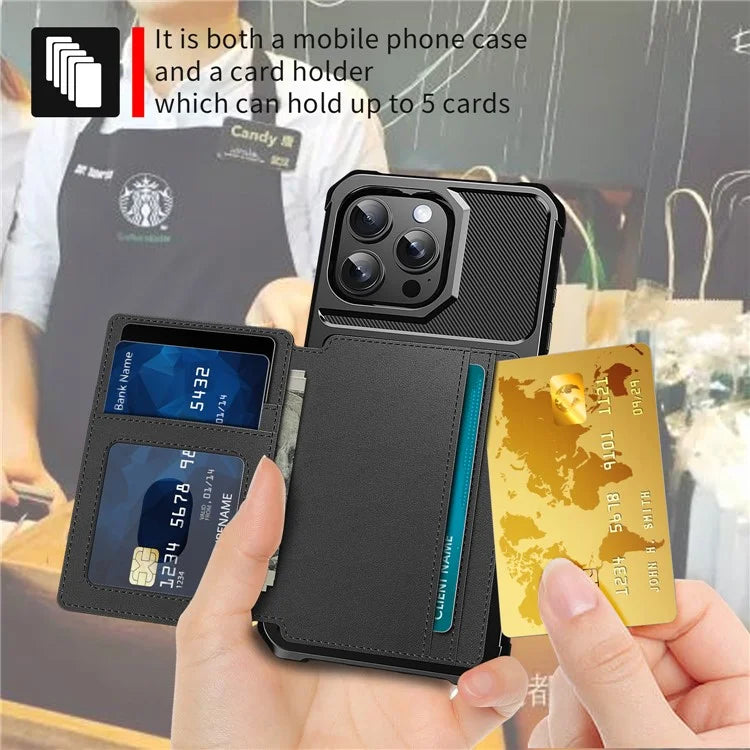 ZM03 For iPhone 16 Pro Max Case with Card Holder PU Leather+TPU Phone Back Cover