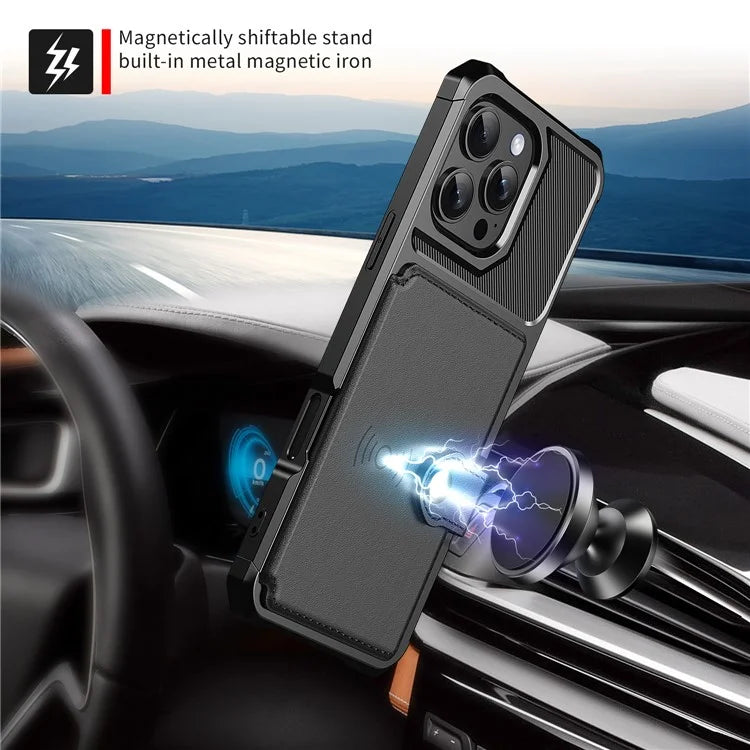 ZM03 For iPhone 16 Pro Max Case with Card Holder PU Leather+TPU Phone Back Cover