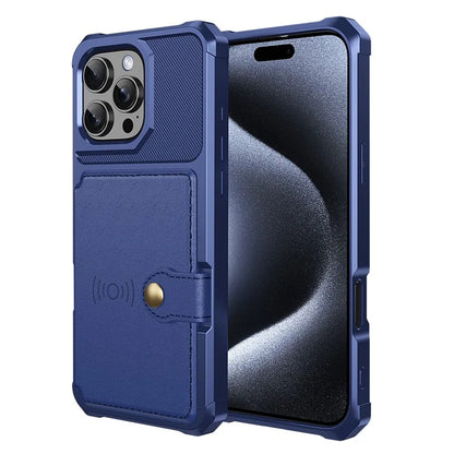 ZM03 For iPhone 16 Pro Max Case with Card Holder PU Leather+TPU Phone Back Cover