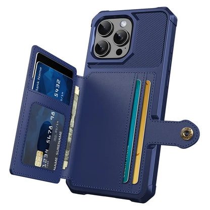 ZM03 For iPhone 16 Pro Max Case with Card Holder PU Leather+TPU Phone Back Cover