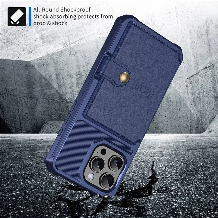ZM03 For iPhone 16 Pro Max Case with Card Holder PU Leather+TPU Phone Back Cover