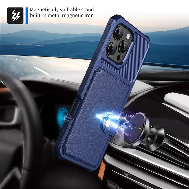 ZM03 For iPhone 16 Pro Max Case with Card Holder PU Leather+TPU Phone Back Cover