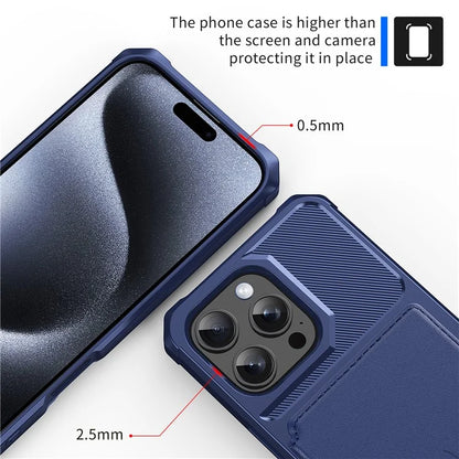 ZM03 For iPhone 16 Pro Max Case with Card Holder PU Leather+TPU Phone Back Cover