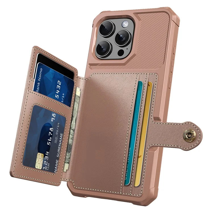 ZM03 For iPhone 16 Pro Max Case with Card Holder PU Leather+TPU Phone Back Cover