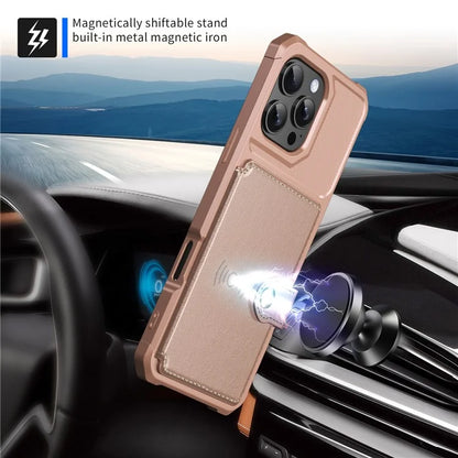 ZM03 For iPhone 16 Pro Max Case with Card Holder PU Leather+TPU Phone Back Cover