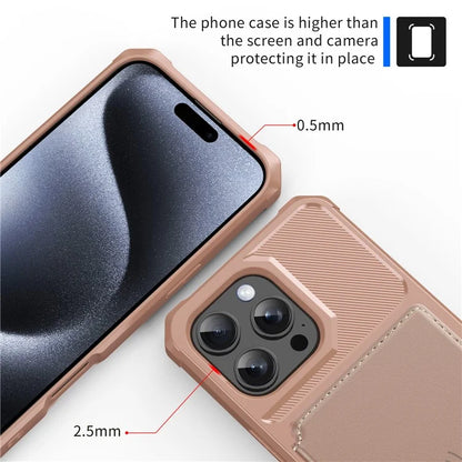 ZM03 For iPhone 16 Pro Max Case with Card Holder PU Leather+TPU Phone Back Cover