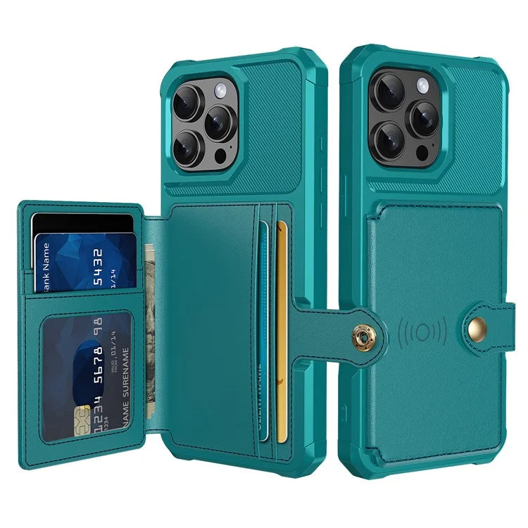 ZM03 For iPhone 16 Pro Max Case with Card Holder PU Leather+TPU Phone Back Cover