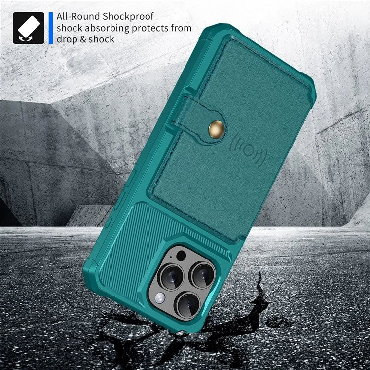 ZM03 For iPhone 16 Pro Max Case with Card Holder PU Leather+TPU Phone Back Cover