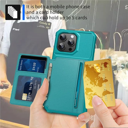 ZM03 For iPhone 16 Pro Max Case with Card Holder PU Leather+TPU Phone Back Cover