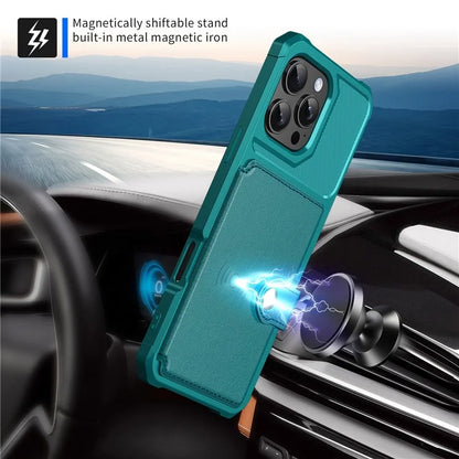 ZM03 For iPhone 16 Pro Max Case with Card Holder PU Leather+TPU Phone Back Cover