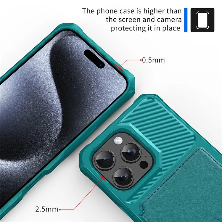 ZM03 For iPhone 16 Pro Max Case with Card Holder PU Leather+TPU Phone Back Cover