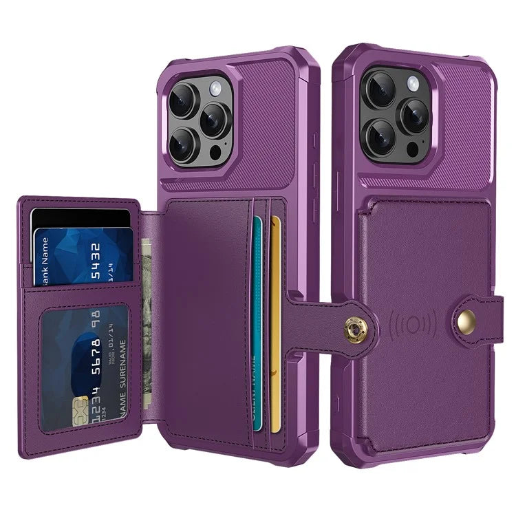 ZM03 For iPhone 16 Pro Max Case with Card Holder PU Leather+TPU Phone Back Cover