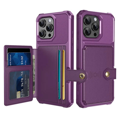 ZM03 For iPhone 16 Pro Max Case with Card Holder PU Leather+TPU Phone Back Cover
