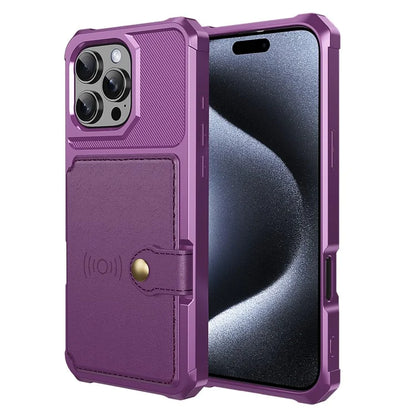 ZM03 For iPhone 16 Pro Max Case with Card Holder PU Leather+TPU Phone Back Cover