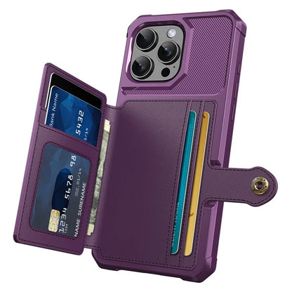 ZM03 For iPhone 16 Pro Max Case with Card Holder PU Leather+TPU Phone Back Cover