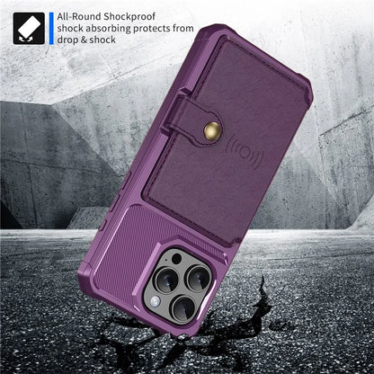 ZM03 For iPhone 16 Pro Max Case with Card Holder PU Leather+TPU Phone Back Cover