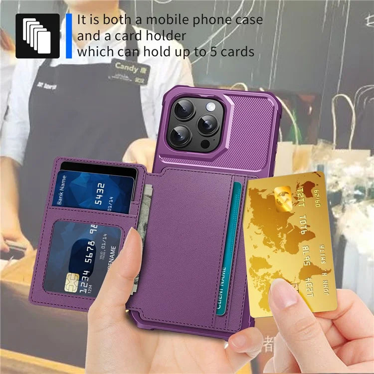 ZM03 For iPhone 16 Pro Max Case with Card Holder PU Leather+TPU Phone Back Cover
