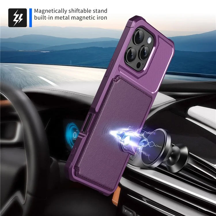ZM03 For iPhone 16 Pro Max Case with Card Holder PU Leather+TPU Phone Back Cover