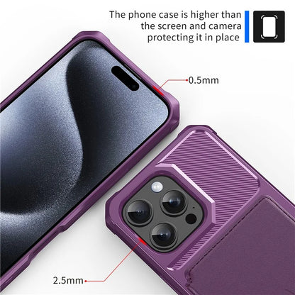 ZM03 For iPhone 16 Pro Max Case with Card Holder PU Leather+TPU Phone Back Cover