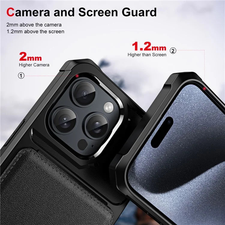 ZM11 For iPhone 16 Pro Max Case Card Slot Kickstand PU+TPU Phone Cover