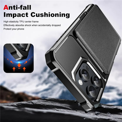 ZM11 For iPhone 16 Pro Max Case Card Slot Kickstand PU+TPU Phone Cover