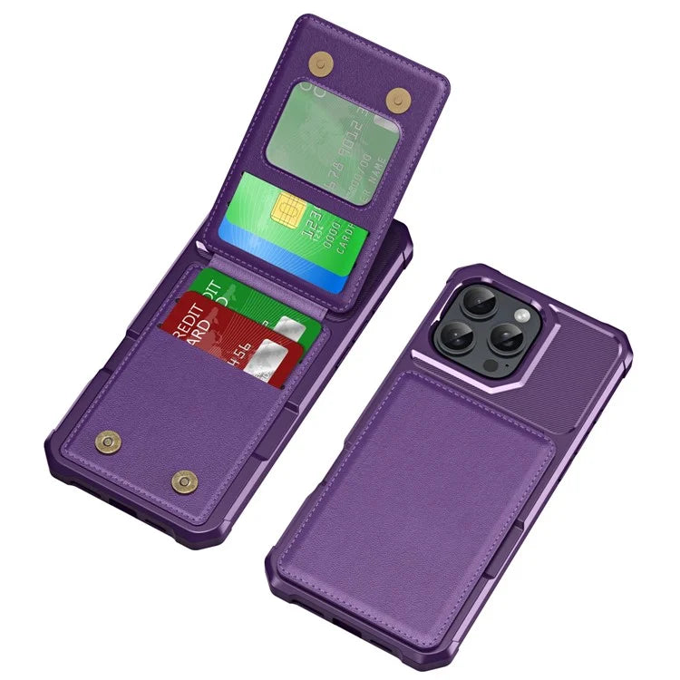 ZM11 For iPhone 16 Pro Max Case Card Slot Kickstand PU+TPU Phone Cover