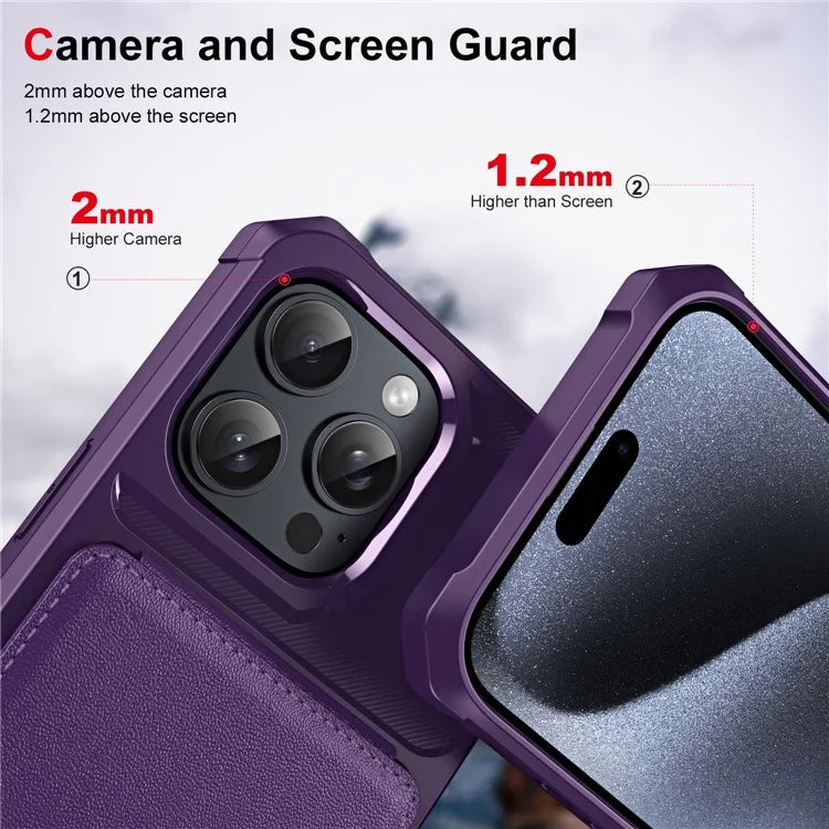 ZM11 For iPhone 16 Pro Max Case Card Slot Kickstand PU+TPU Phone Cover