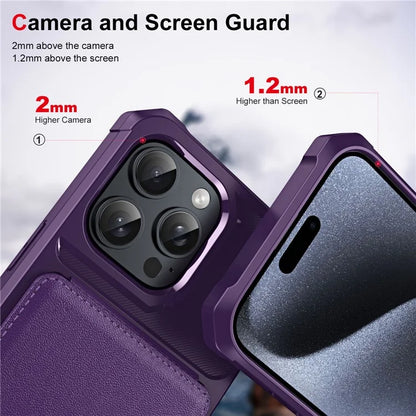 ZM11 For iPhone 16 Pro Max Case Card Slot Kickstand PU+TPU Phone Cover