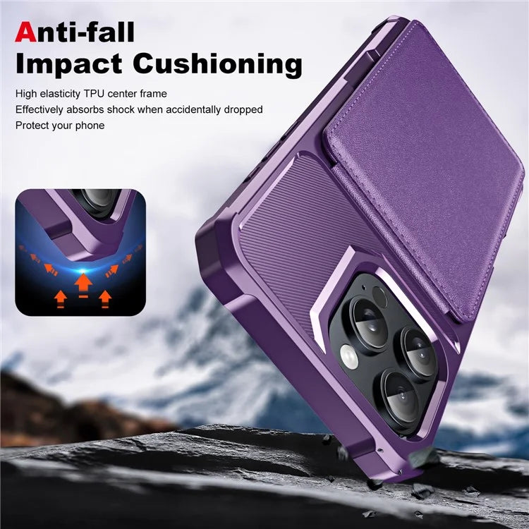 ZM11 For iPhone 16 Pro Max Case Card Slot Kickstand PU+TPU Phone Cover