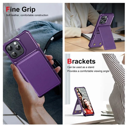 ZM11 For iPhone 16 Pro Max Case Card Slot Kickstand PU+TPU Phone Cover