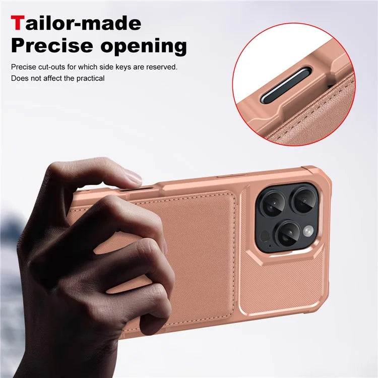 ZM11 For iPhone 16 Pro Max Case Card Slot Kickstand PU+TPU Phone Cover